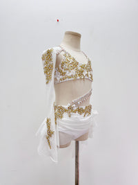 Handmade Lyrical Dance Costume: Gold Appliques, Crystals & Chains,Contemporary Costume