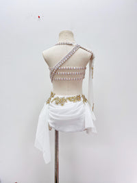 Handmade Lyrical Dance Costume: Gold Appliques, Crystals & Chains,Contemporary Costume