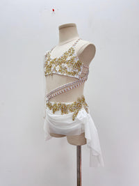 Handmade Lyrical Dance Costume: Gold Appliques, Crystals & Chains,Contemporary Costume