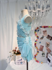 Handmade Contemporary Costume Baby Blue Lyrical Dance Costume: Diamond Performance Dress