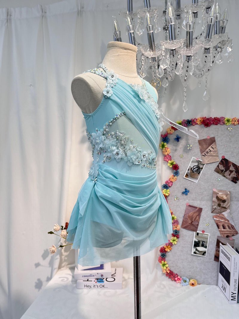 Handmade Contemporary Costume Baby Blue Lyrical Dance Costume: Diamond Performance Dress