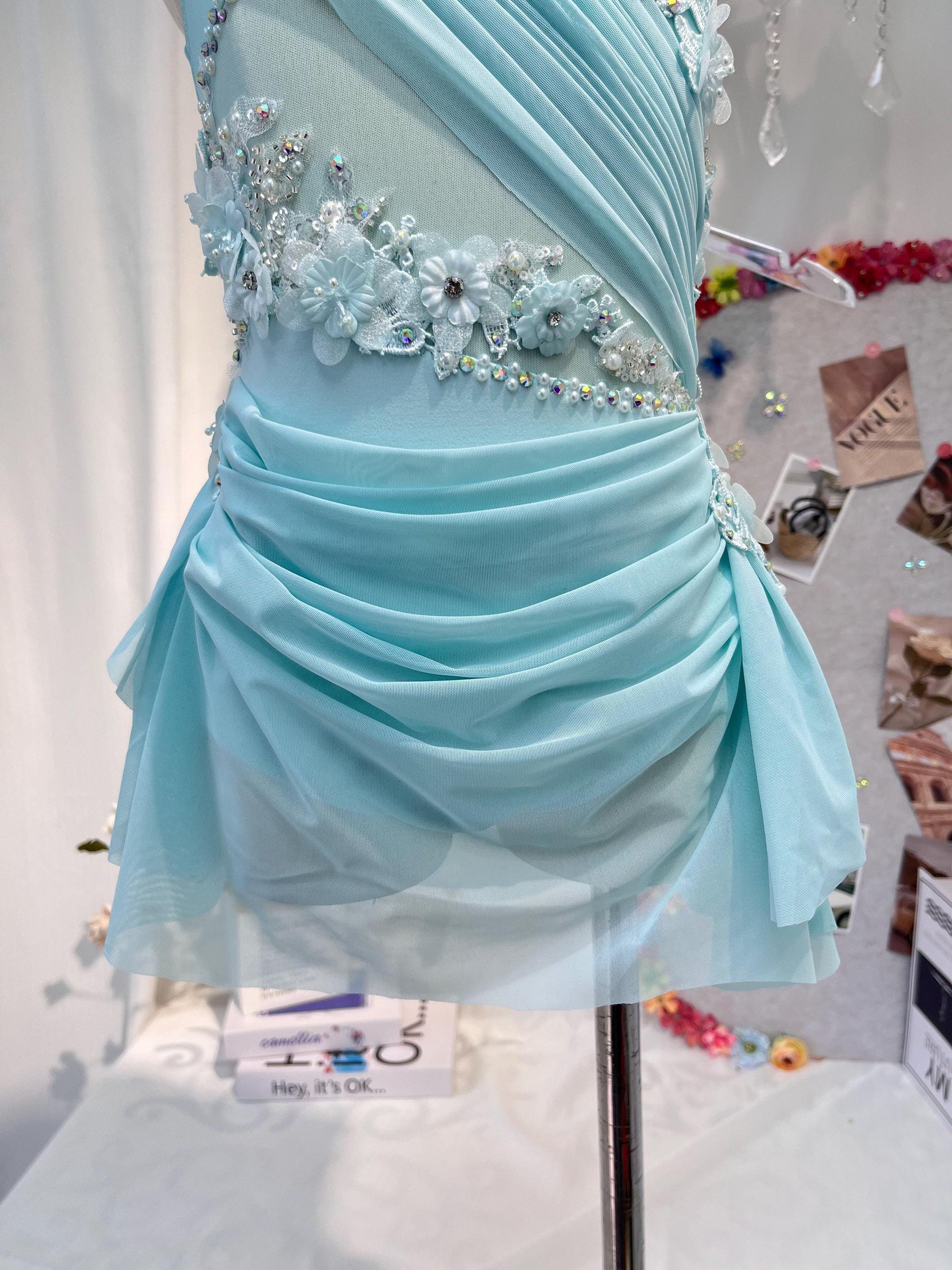 Handmade Contemporary Costume Baby Blue Lyrical Dance Costume: Diamond Performance Dress