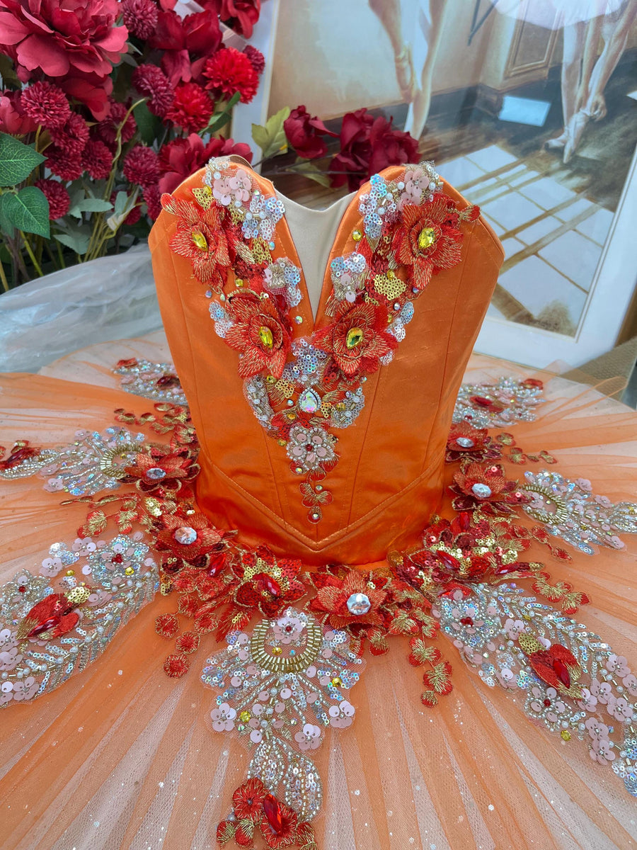 Orange Ballet Tutu Dress: Handmade Performance Dancewear