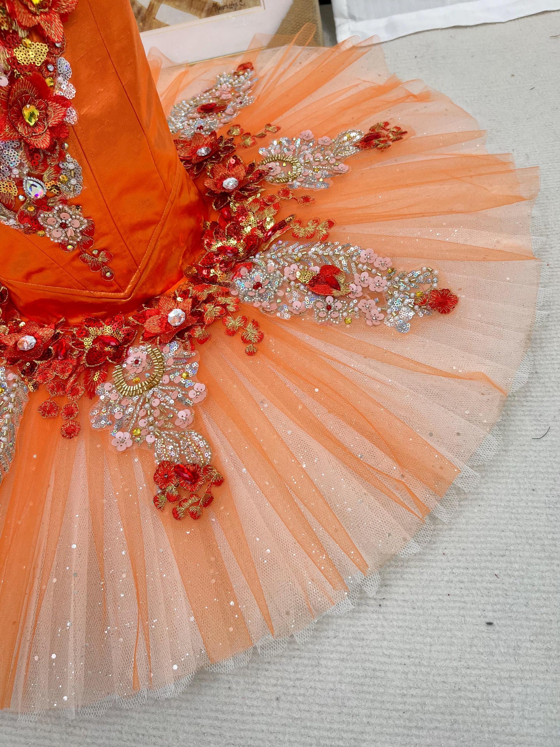 Orange Ballet Tutu Dress: Handmade Performance Dancewear