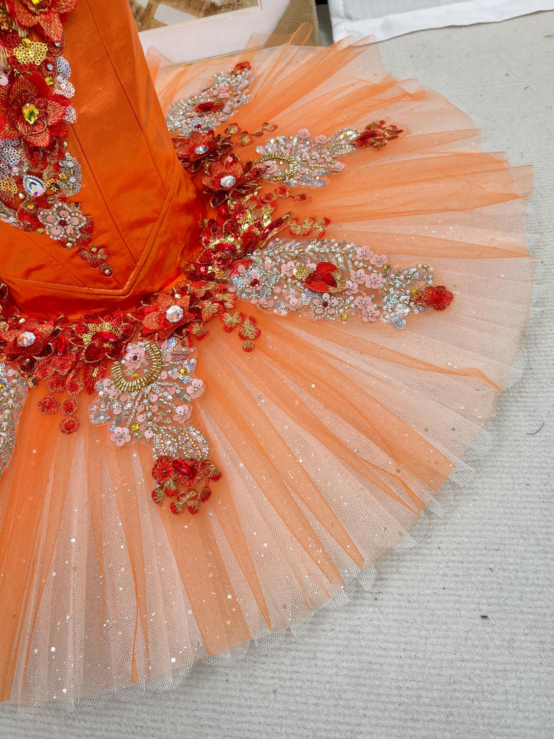 Orange Ballet Tutu Dress: Handmade Performance Dancewear