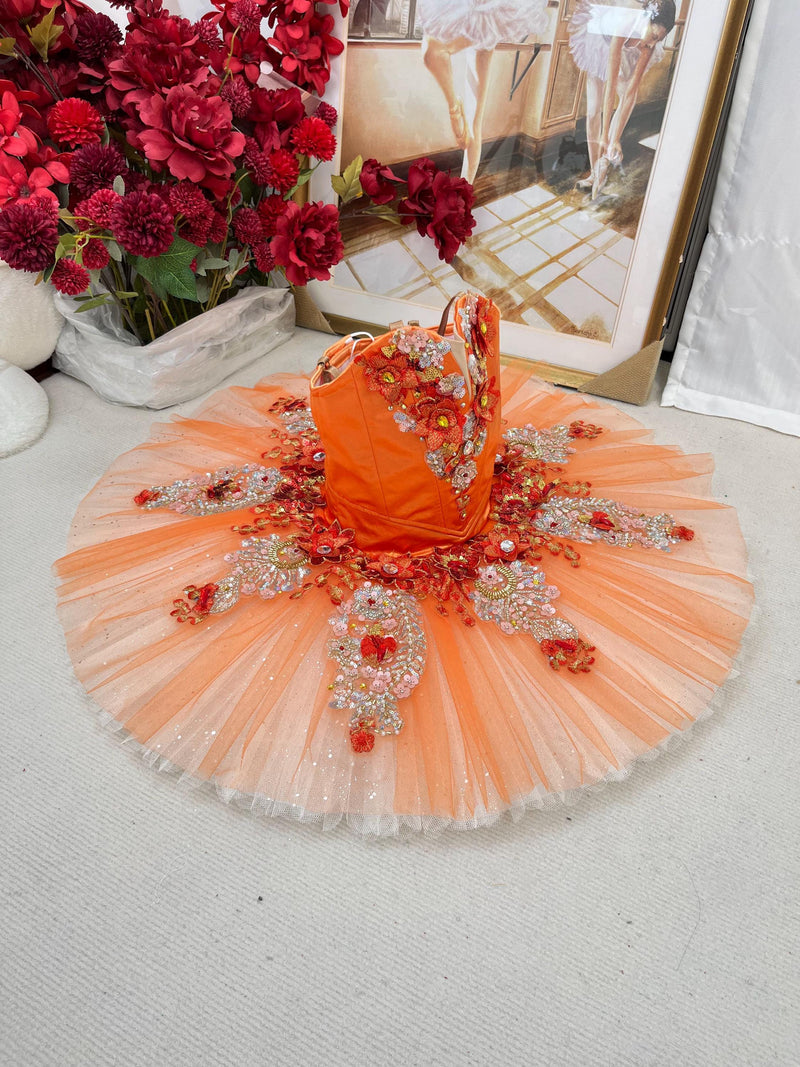 Orange Ballet Tutu Dress: Handmade Performance Dancewear