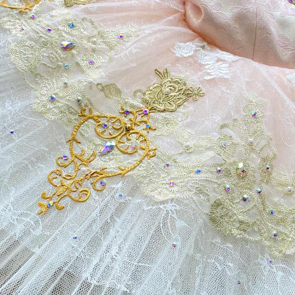 Custom Professional Ballet Tutu with Delicate Pink Satin and Gold Embellishments