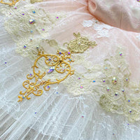 Custom Professional Ballet Tutu with Delicate Pink Satin and Gold Embellishments