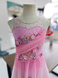 Custom Pink Contemporary Costume Lyrical Dance Dress: Handmade Floral & Swarovski Crystals