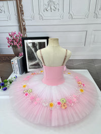 Handmade Swan Lake Ballet Gown: Lace Embroidery, Floral Design, Gradient Colors