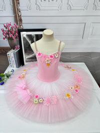 Handmade Swan Lake Ballet Gown: Lace Embroidery, Floral Design, Gradient Colors