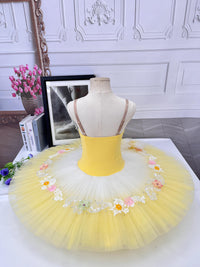Handmade Swan Lake Ballet Gown: Lace Embroidery, Floral Design, Gradient Colors