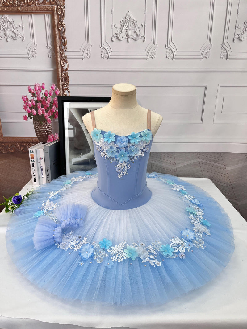 Handmade Swan Lake Ballet Gown: Lace Embroidery, Floral Design, Gradient Colors