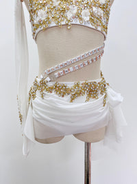 Handmade Lyrical Dance Costume: Gold Appliques, Crystals & Chains,Contemporary Costume