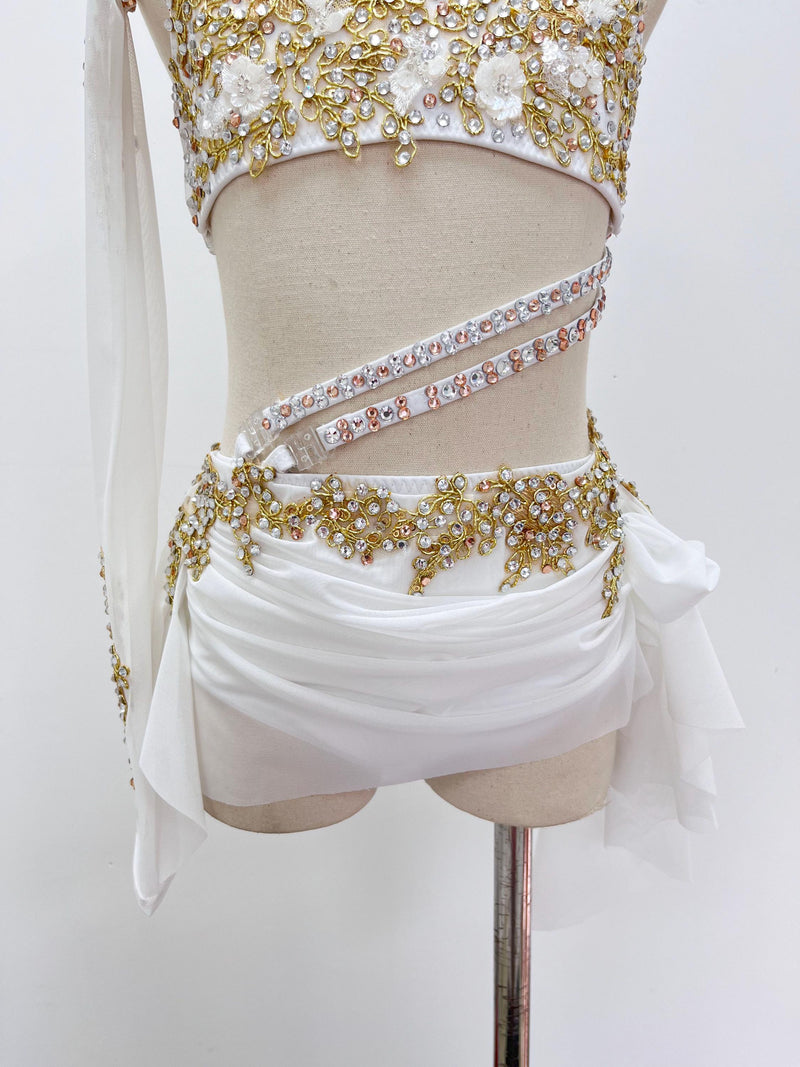 Handmade Lyrical Dance Costume: Gold Appliques, Crystals & Chains,Contemporary Costume