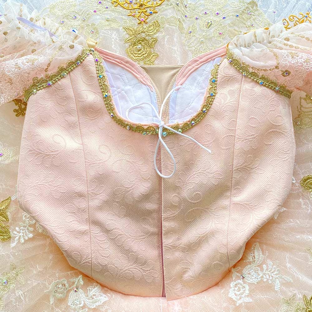 Custom Professional Ballet Tutu with Delicate Pink Satin and Gold Embellishments