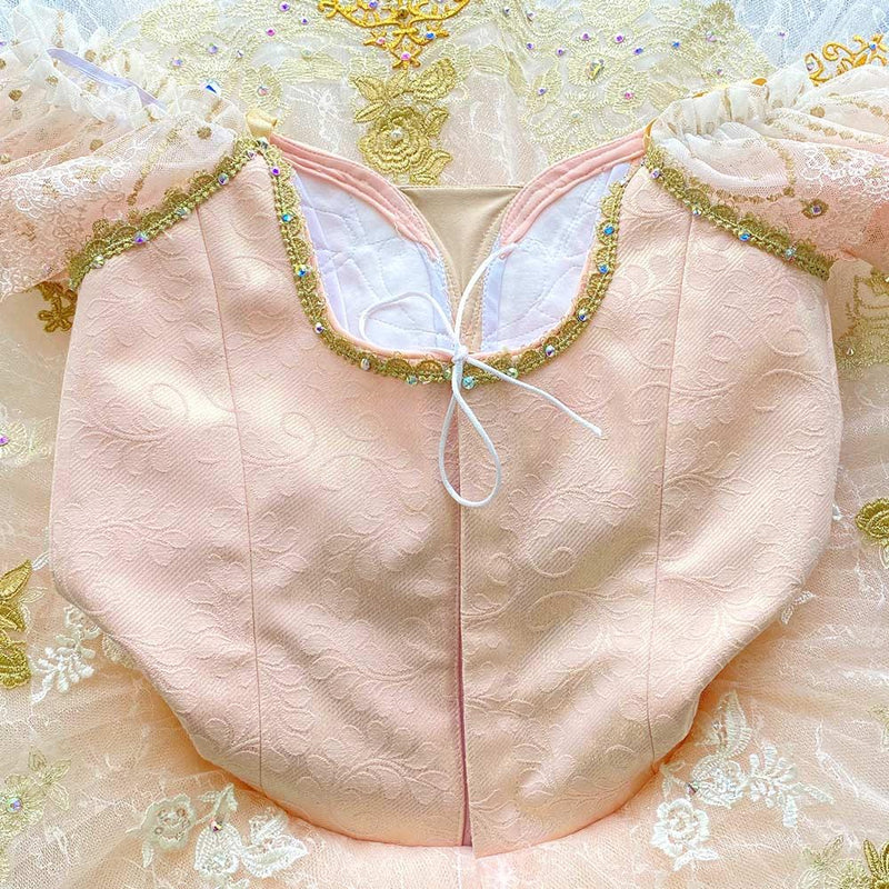 Custom Professional Ballet Tutu with Delicate Pink Satin and Gold Embellishments