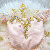 Custom Professional Ballet Tutu with Delicate Pink Satin and Gold Embellishments