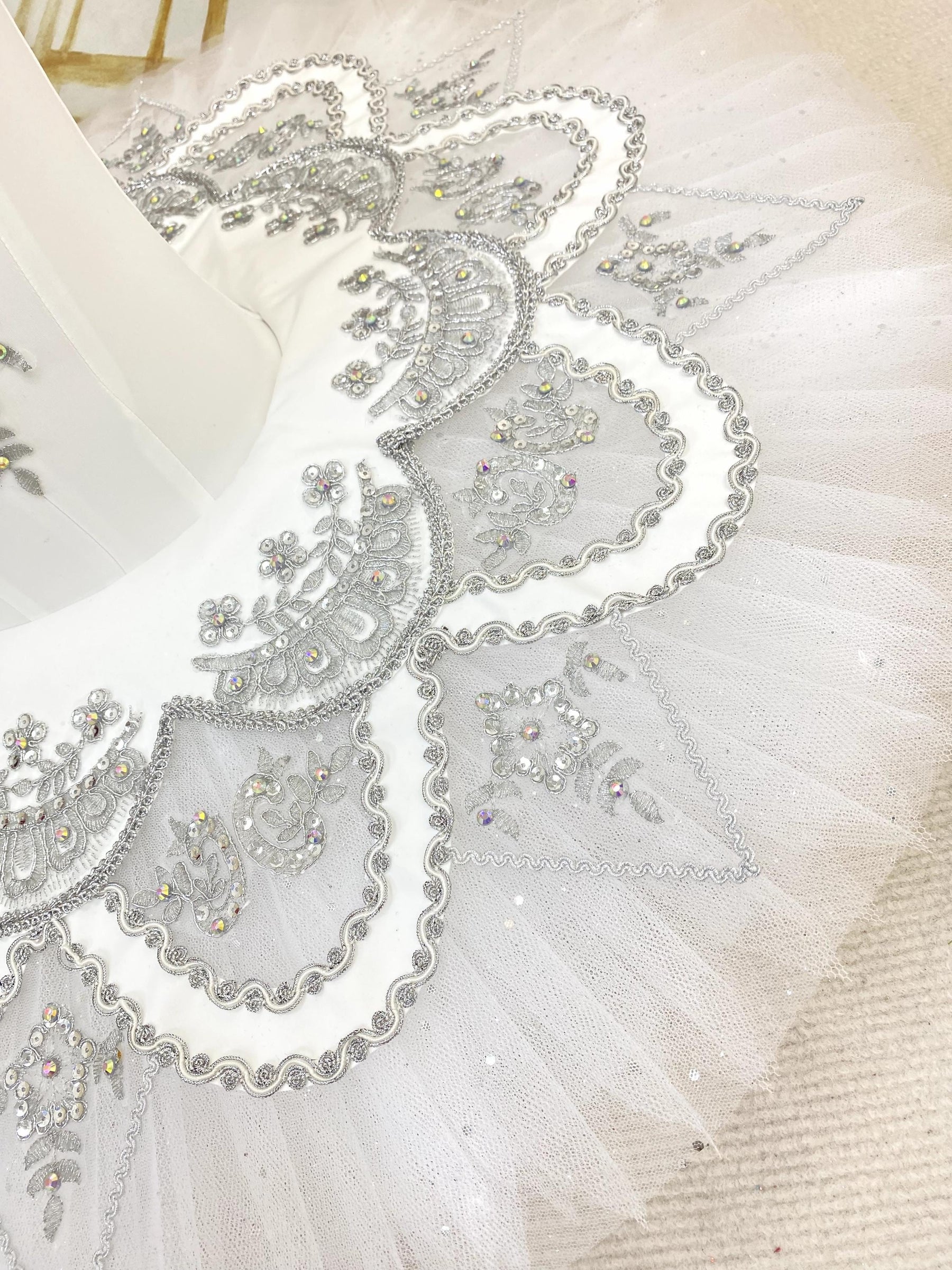 White and Silver Ballet Tutus Ballerina Costume Pancake tutu-Handmade Custom for Kids & Adults
