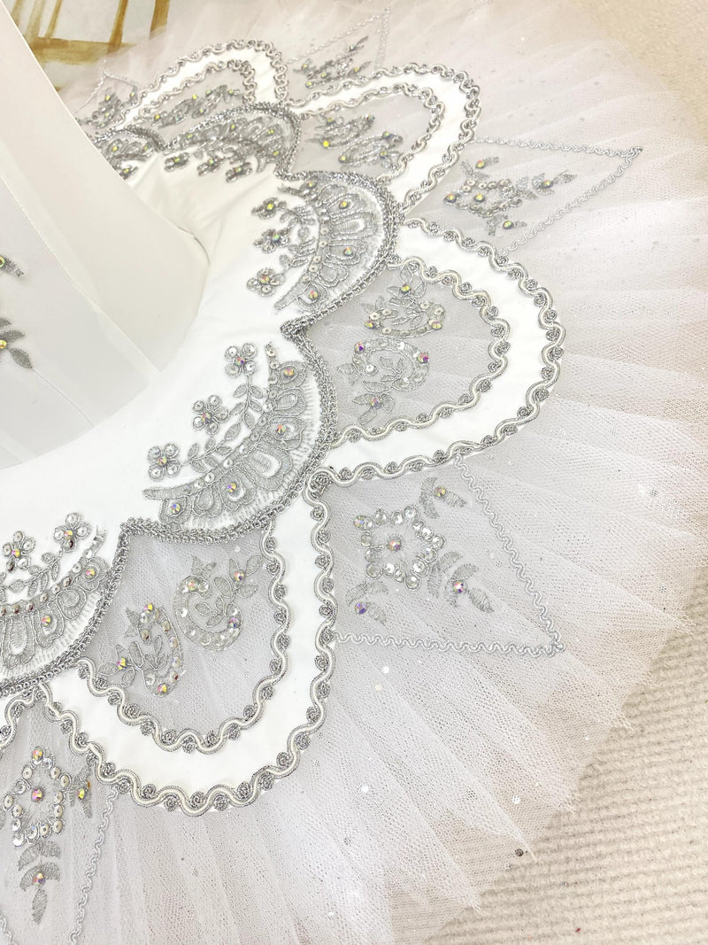 White and Silver Ballet Tutus Ballerina Costume Pancake tutu-Handmade Custom for Kids & Adults