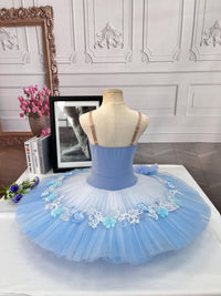 Handmade Swan Lake Ballet Gown: Lace Embroidery, Floral Design, Gradient Colors