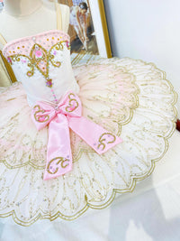 Pink Fairy Ballet Dress: Gold Embroidery, Bow Tutu - Professional Competition