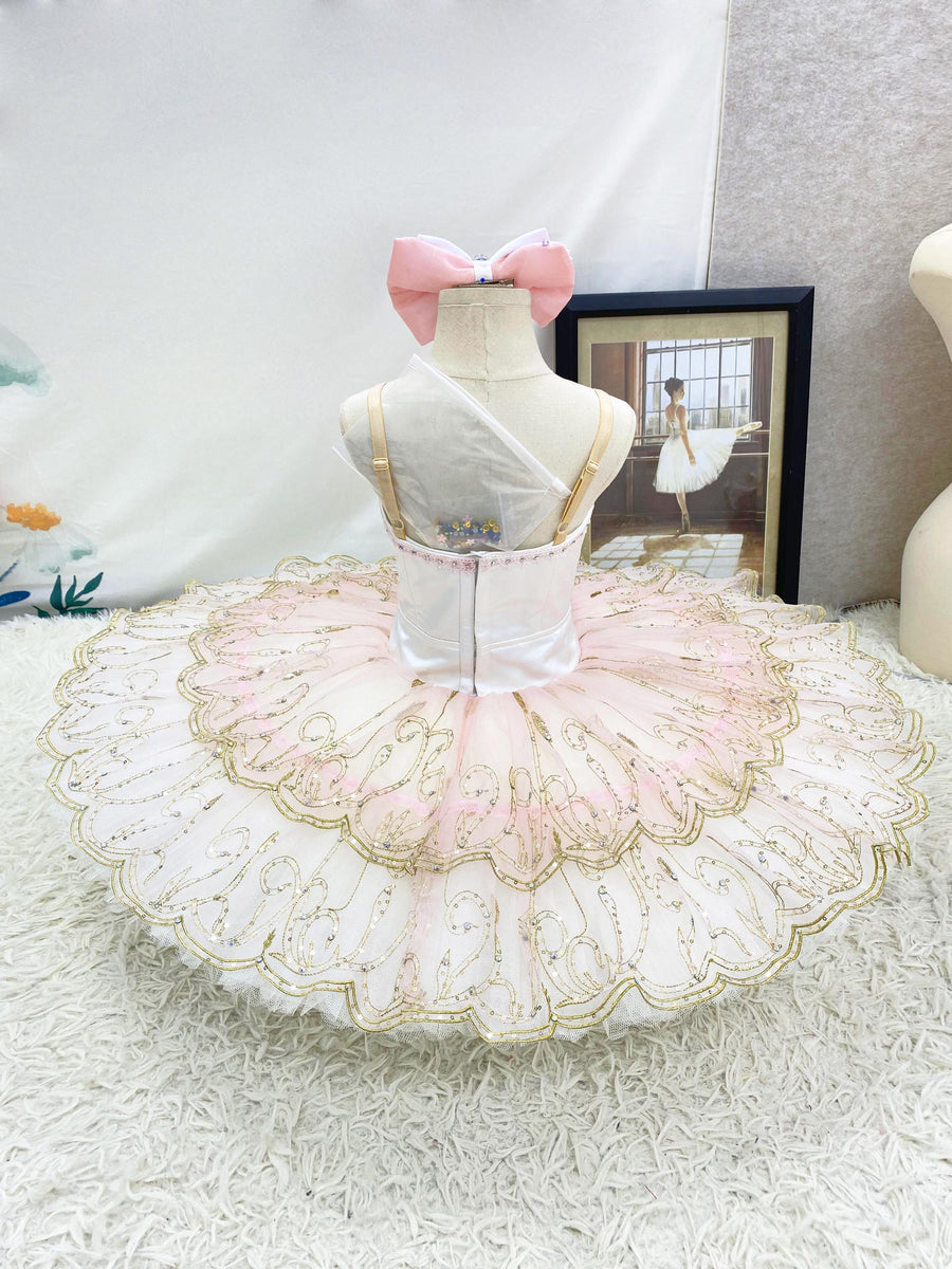 Pink Fairy Ballet Dress: Gold Embroidery, Bow Tutu - Professional Competition