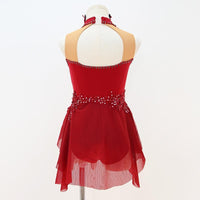 Custom Contemporary Costume Red Lyrical Dance Costume: Pearl & Crystal Embellished Performance Dress