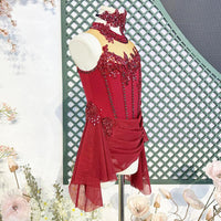 Custom Contemporary Costume Red Lyrical Dance Costume: Pearl & Crystal Embellished Performance Dress