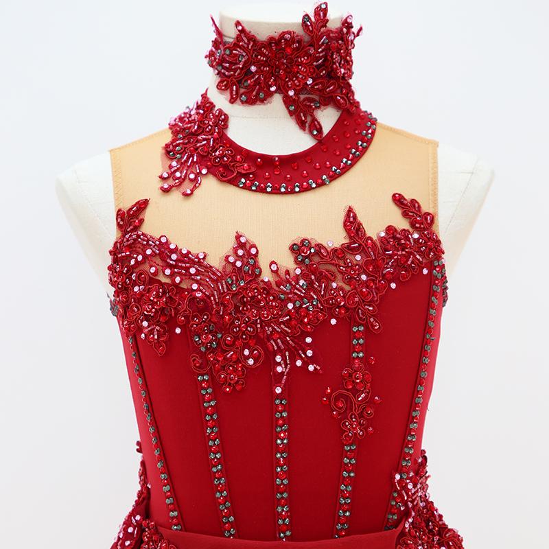 Custom Contemporary Costume Red Lyrical Dance Costume: Pearl & Crystal Embellished Performance Dress