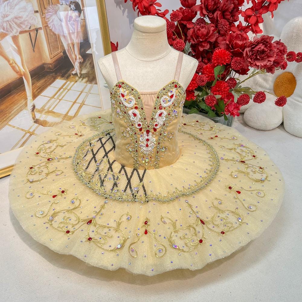 Champagne Ballet Tutu: Pachita Polonaise, Red Gemstone Accents, Customizable