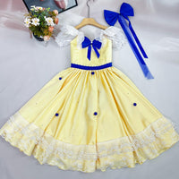 Custom Yellow Ballet Gown: Removable Blue Bow - Dance Performance Costume Nutcracker Costume