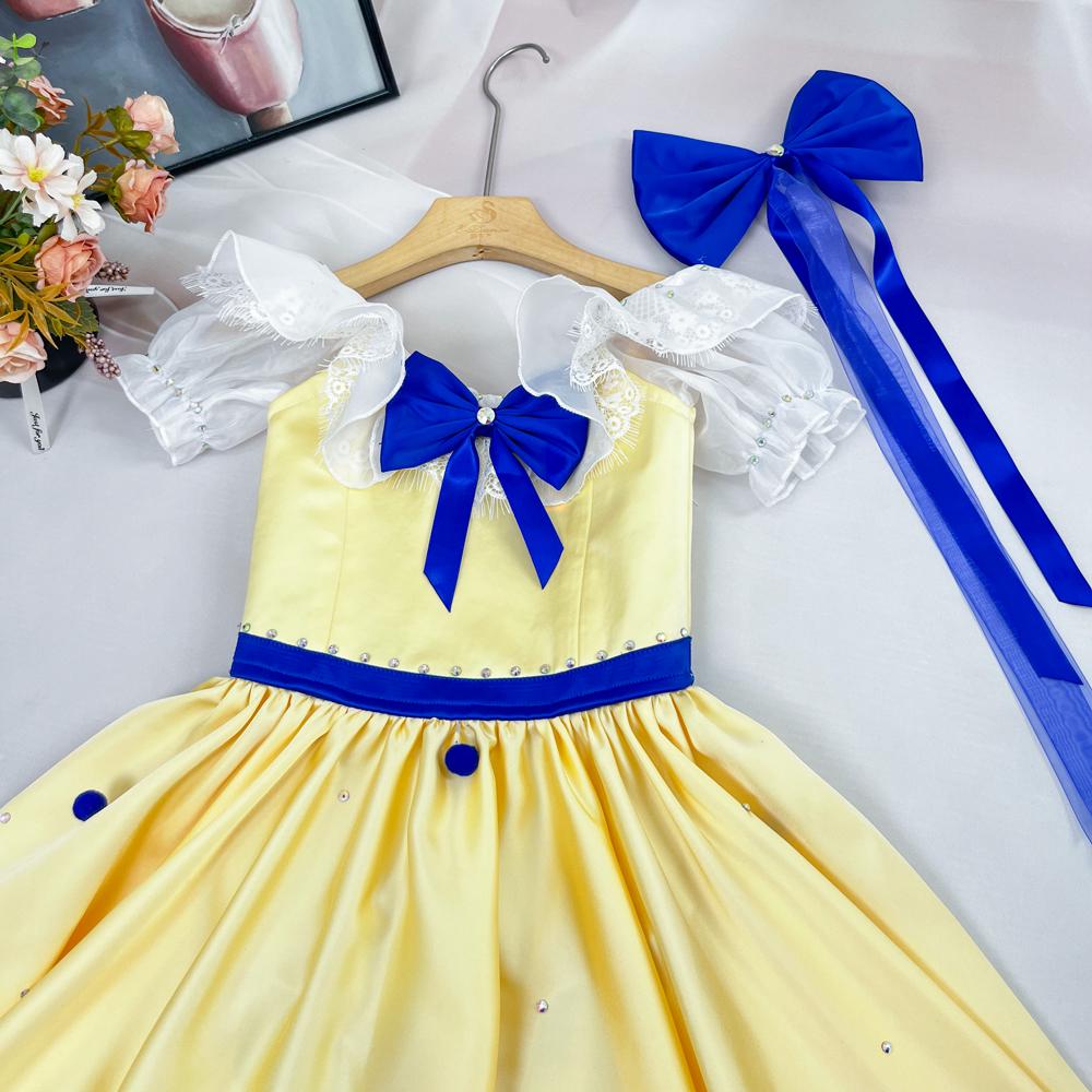 Custom Yellow Ballet Gown: Removable Blue Bow - Dance Performance Costume Nutcracker Costume