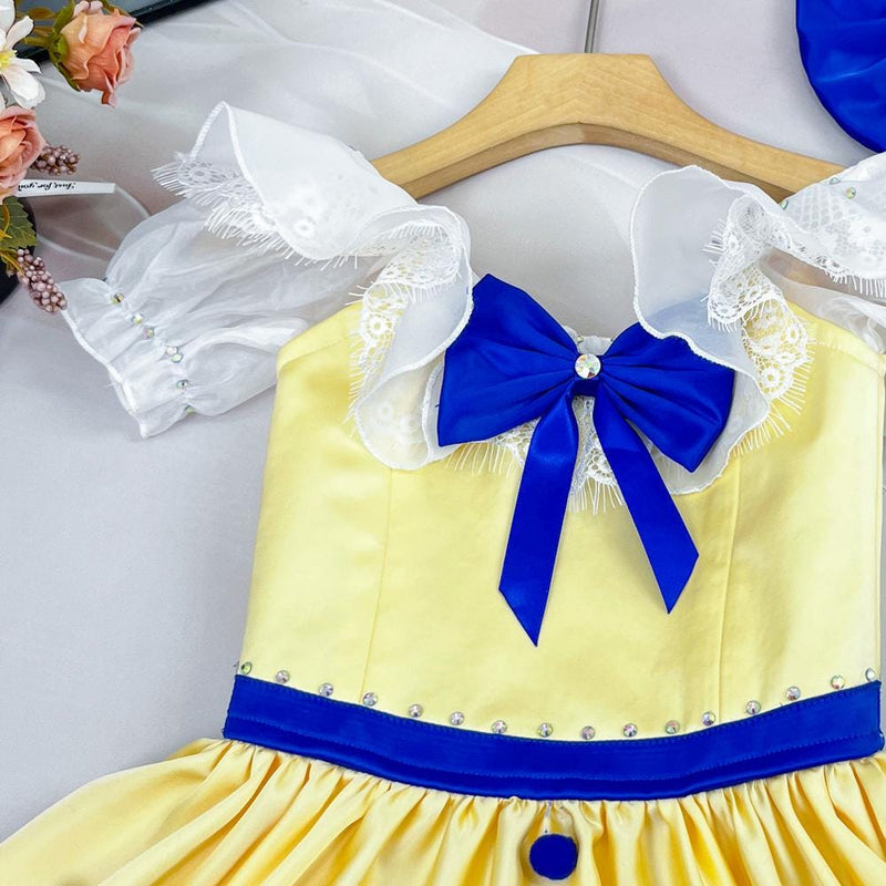 Custom Yellow Ballet Gown: Removable Blue Bow - Dance Performance Costume Nutcracker Costume
