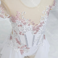 Handmade Contemporary Costume Lyrical Dance Costume: White & Pink Solo Dress with Gold Details