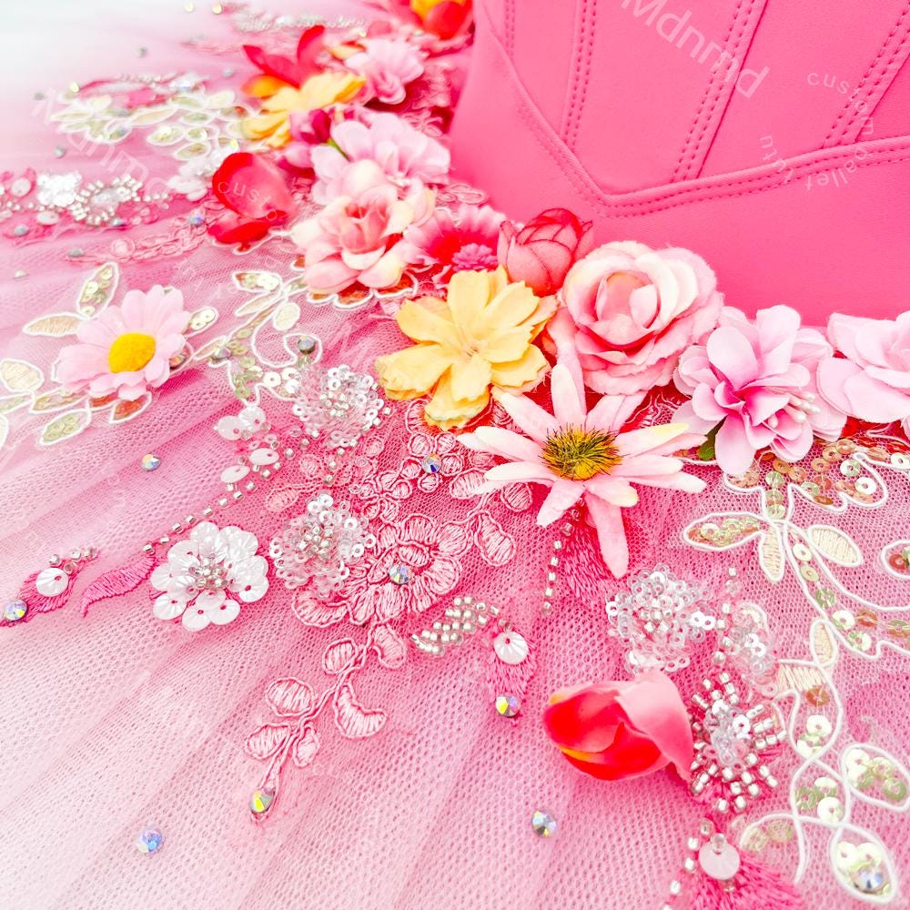 Handmade Rose Red Ballet Tutu Skirt - Custom Floral Embellished Ballerina Costume