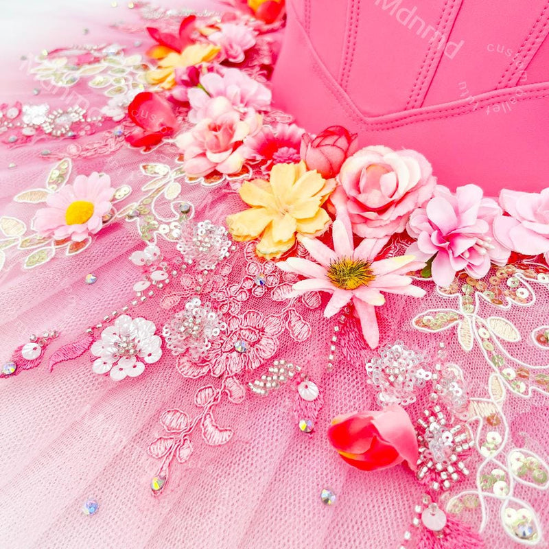 Handmade Rose Red Ballet Tutu Skirt - Custom Floral Embellished Ballerina Costume