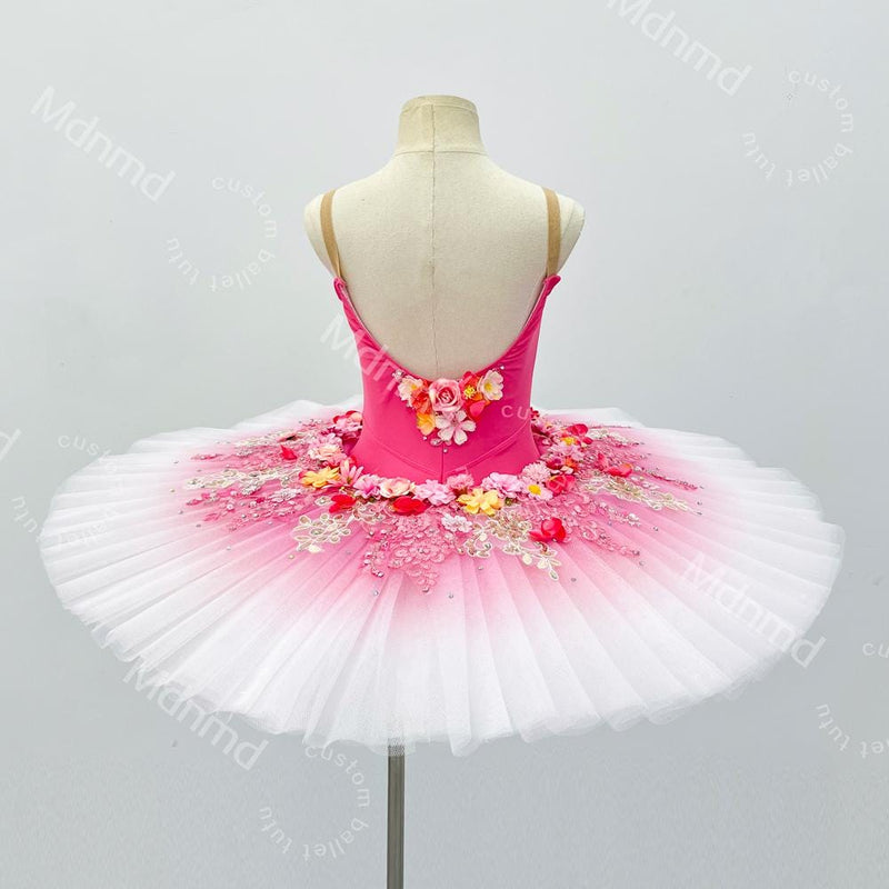 Handmade Rose Red Ballet Tutu Skirt - Custom Floral Embellished Ballerina Costume