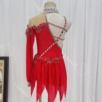 Custom Red Lyrical Dance Costume - Crystal Embellished, Contemporary Freestyle