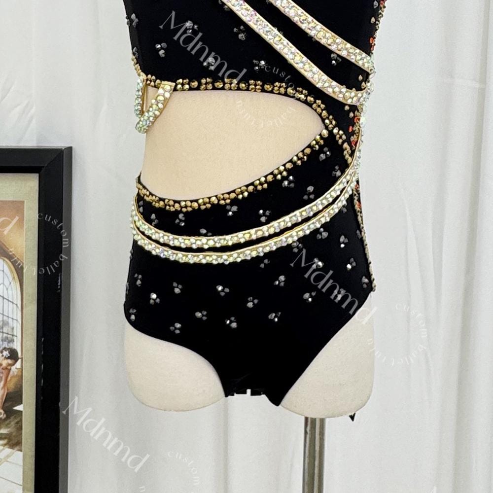Custom-Made Black Fringe Freestyle Solo Lyrical Jazz Dance Costume - Handmade Contemporary Costume