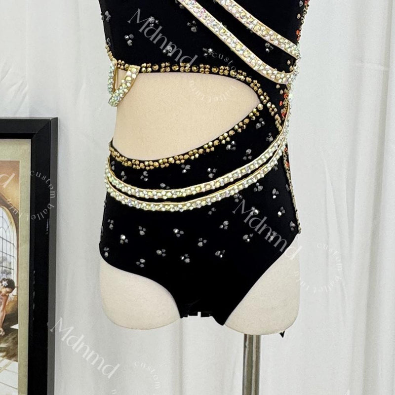 Custom-Made Black Fringe Freestyle Solo Lyrical Jazz Dance Costume - Handmade Contemporary Costume