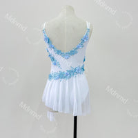 Custom Contemporary Costume Lyrical Dance Costume: White & Blue Floral Diamond Dress Handmade
