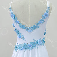 Custom Contemporary Costume Lyrical Dance Costume: White & Blue Floral Diamond Dress Handmade