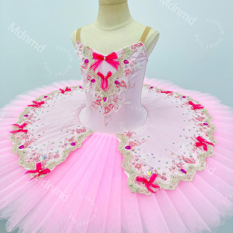 Handmade Pink Bow Ballet Tutu Dress - Custom Spaghetti Strap Princess Dance Costume for Girls