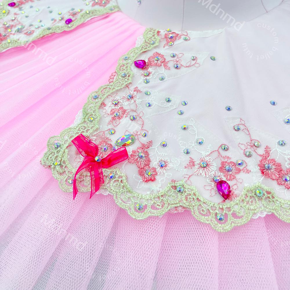 Handmade Pink Bow Ballet Tutu Dress - Custom Spaghetti Strap Princess Dance Costume for Girls