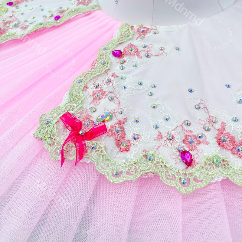 Handmade Pink Bow Ballet Tutu Dress - Custom Spaghetti Strap Princess Dance Costume for Girls