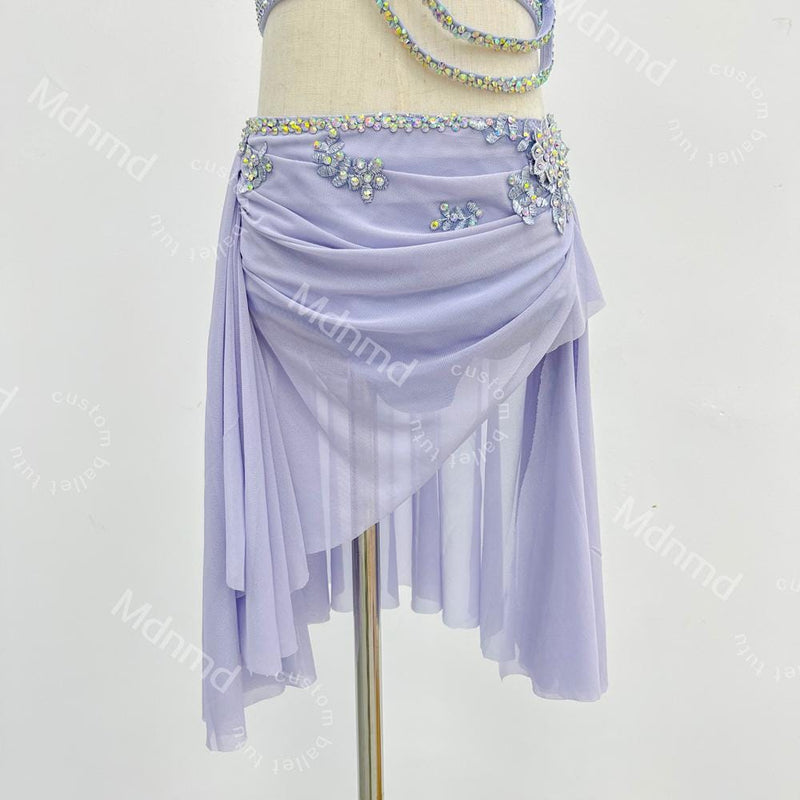 Custom Handmade Violet Freestyle Solo Lyrical Dance Costume with PearlDazzle Crystal Embellishments Contemporary Costume