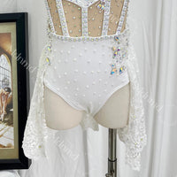 Handmade Contemporary Costume White Lyrical Dance Costume: Pearl Crystal Solo Ballet Dress
