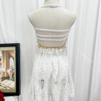 Handmade Contemporary Costume White Lyrical Dance Costume: Pearl Crystal Solo Ballet Dress