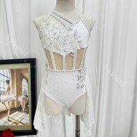 Handmade Contemporary Costume White Lyrical Dance Costume: Pearl Crystal Solo Ballet Dress